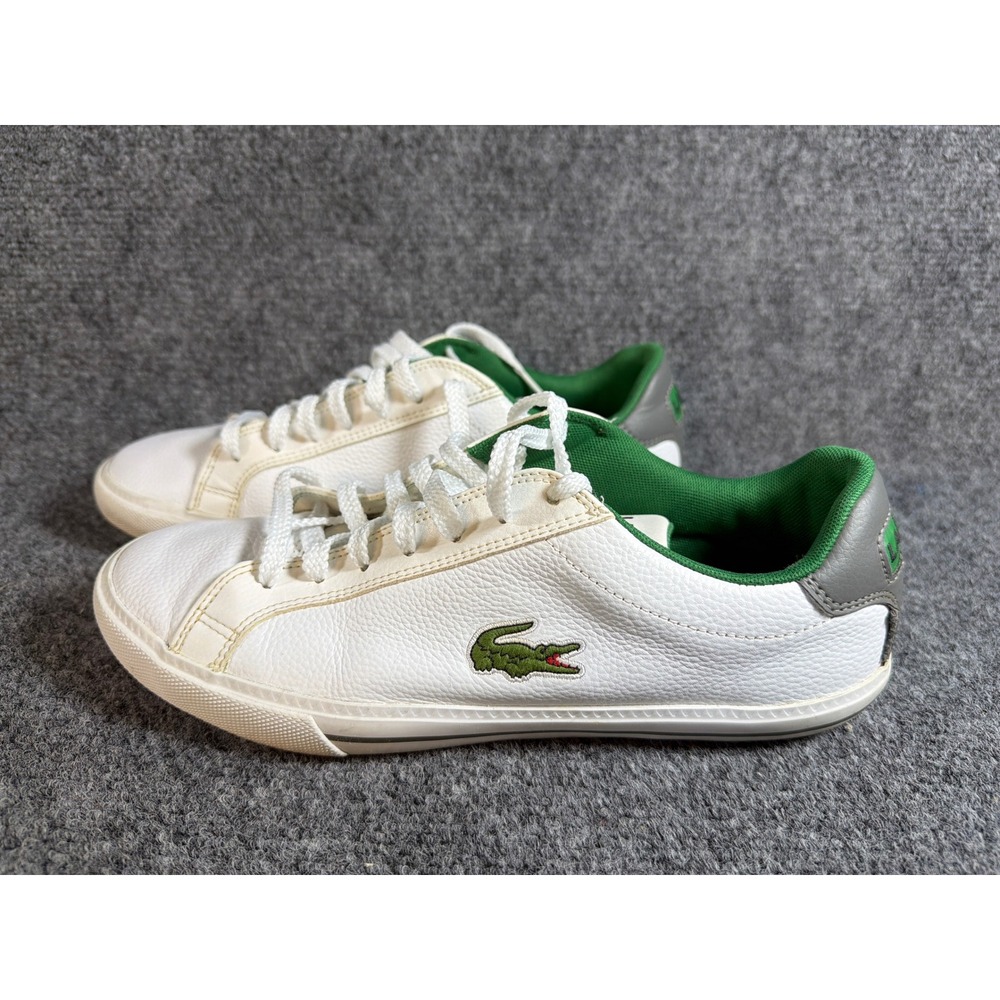 Lacoste Grad Vulc TS White Leather Green Grey Sneakers 7-29SPM2033081 Womens 7.5